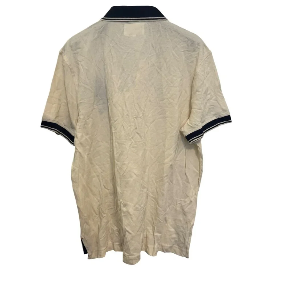 Stafford Prep Mens Polo XL Ivory/Navy Embroidered Lion Cotton Short Sleeve Shirt